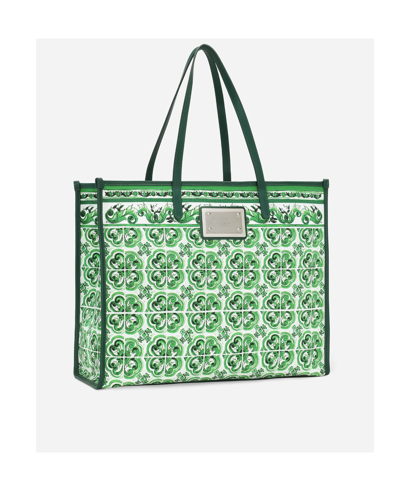Dolce & Gabbana Majolica-print Canvas Tote Bag In Green
