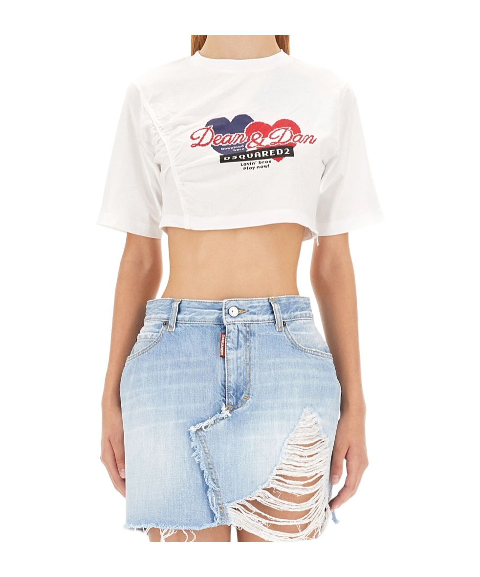 Dsquared2 Gathered Cropped T-shirt In White