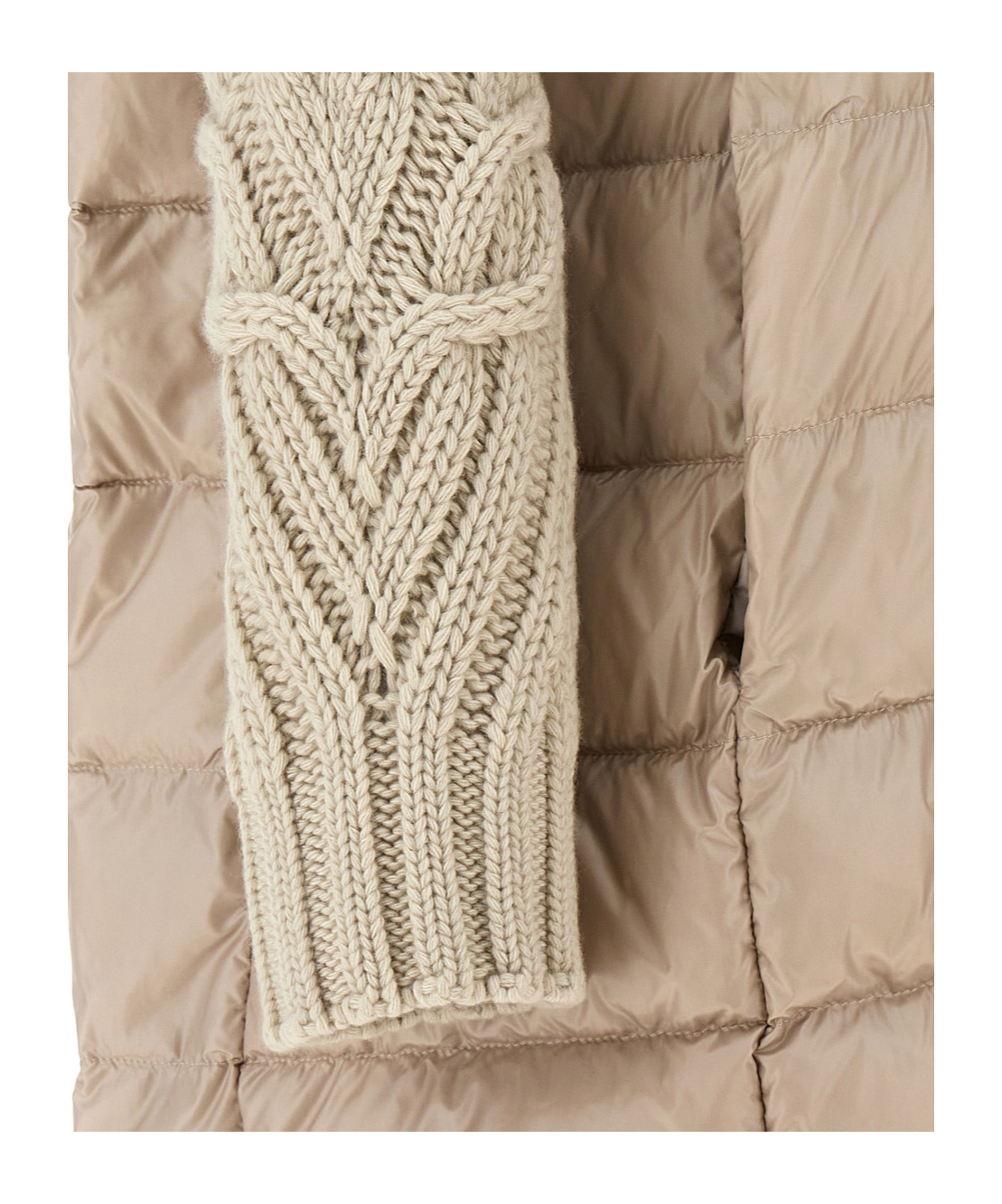 Herno Long Padded Hooded Jacket With Knitted Sleeves In Nude
