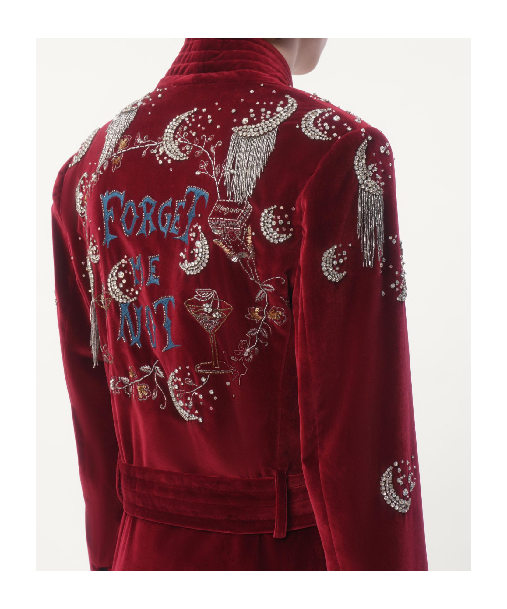 Valentino Rhinestone Beaded Embroidered Casual Jacket In Deep Red