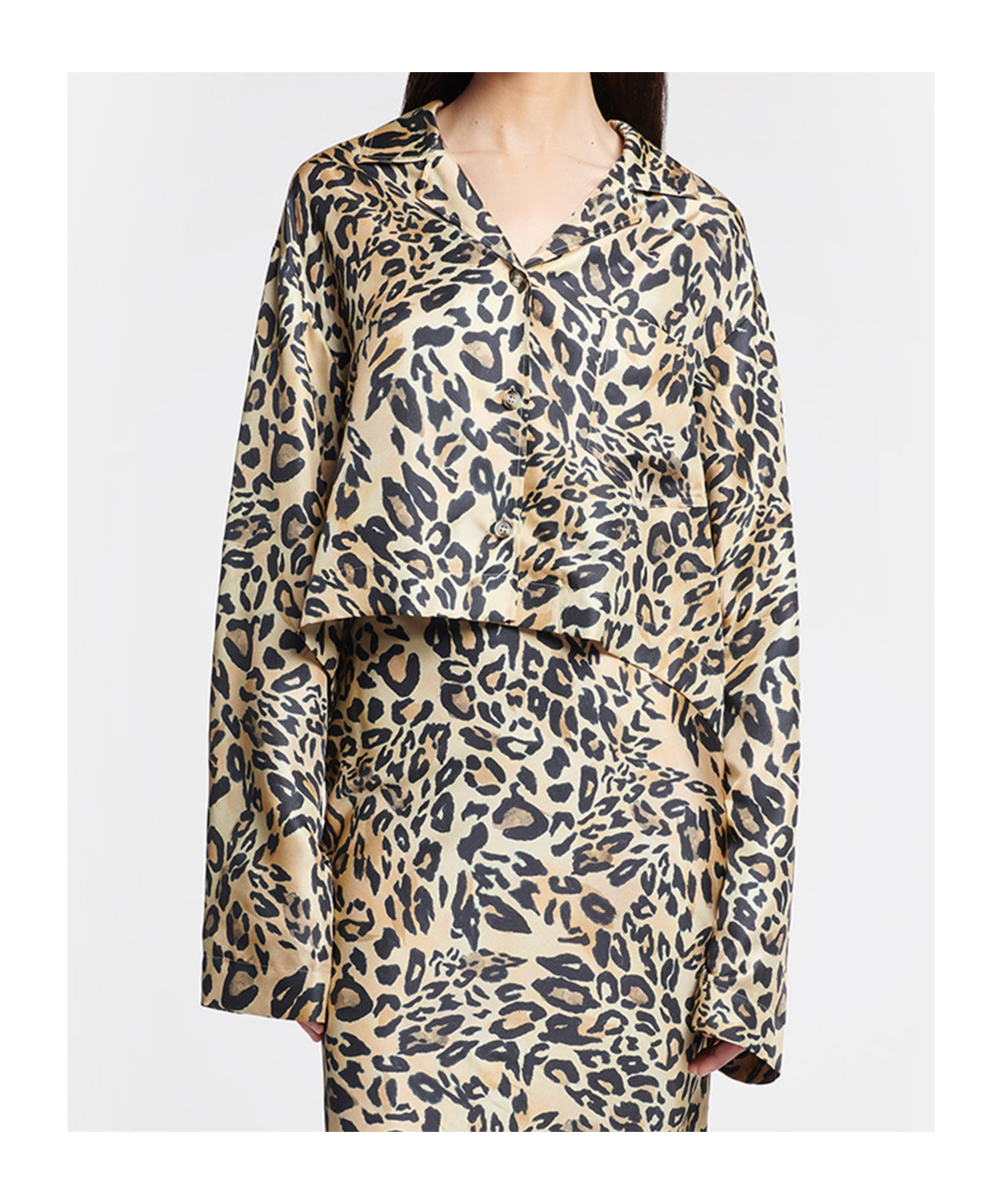 Nanushka Vally Shirt In Animalier Silk In Nude