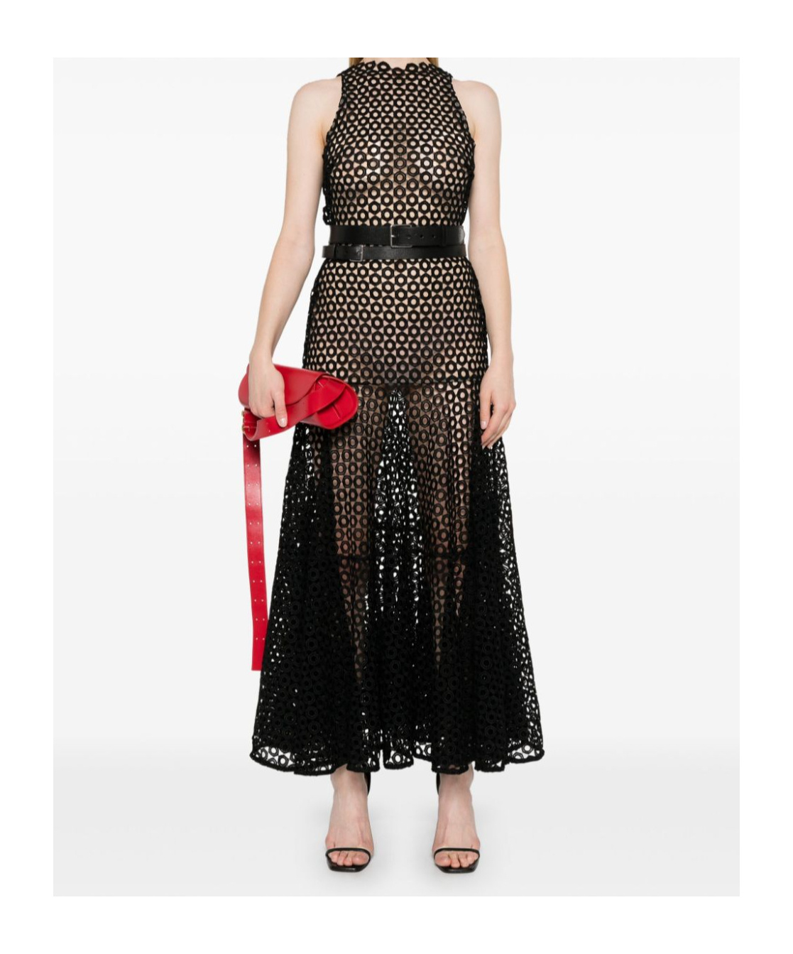 David Koma Flared-hem Macramé Maxi Dress In Black