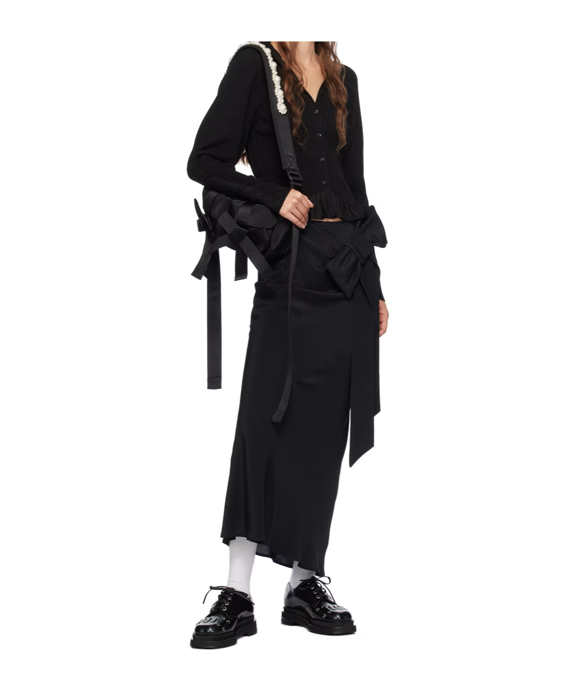 Simone Rocha Plaited Tinsel Hood Knitted Cardigan In Black