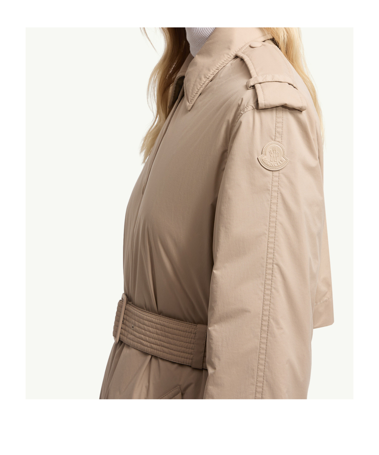Moncler Yevre Down Trench Coat In Neutral