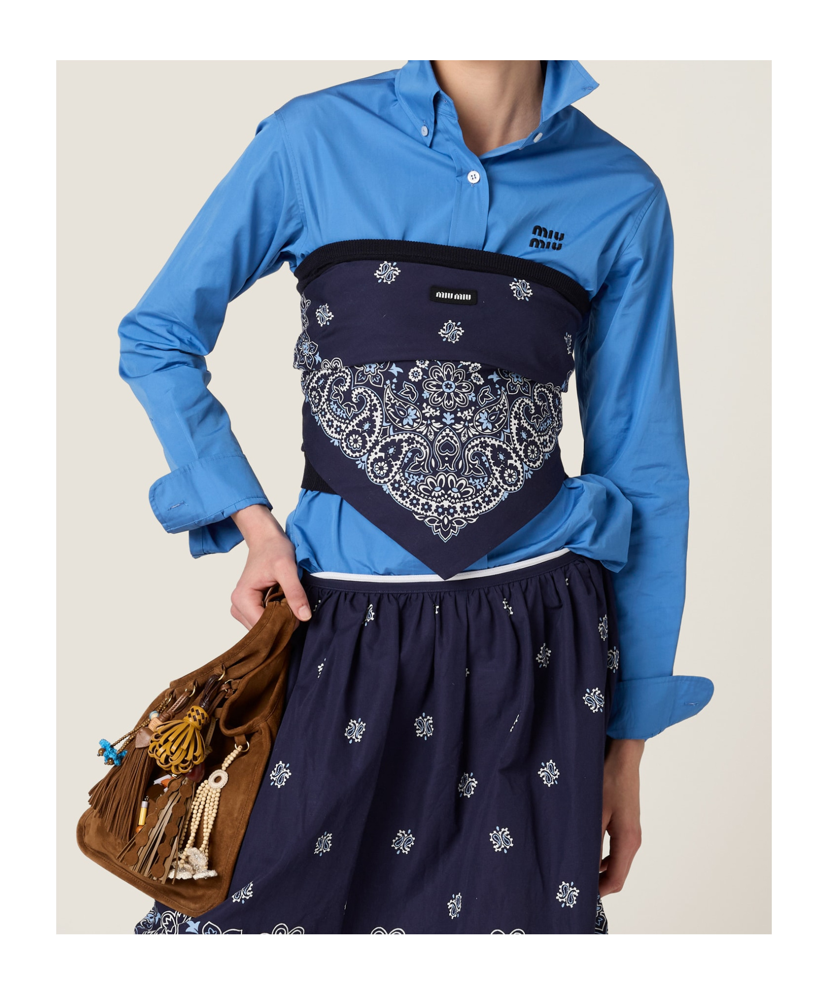 Miu Miu Printed Top In Popeline Cotton