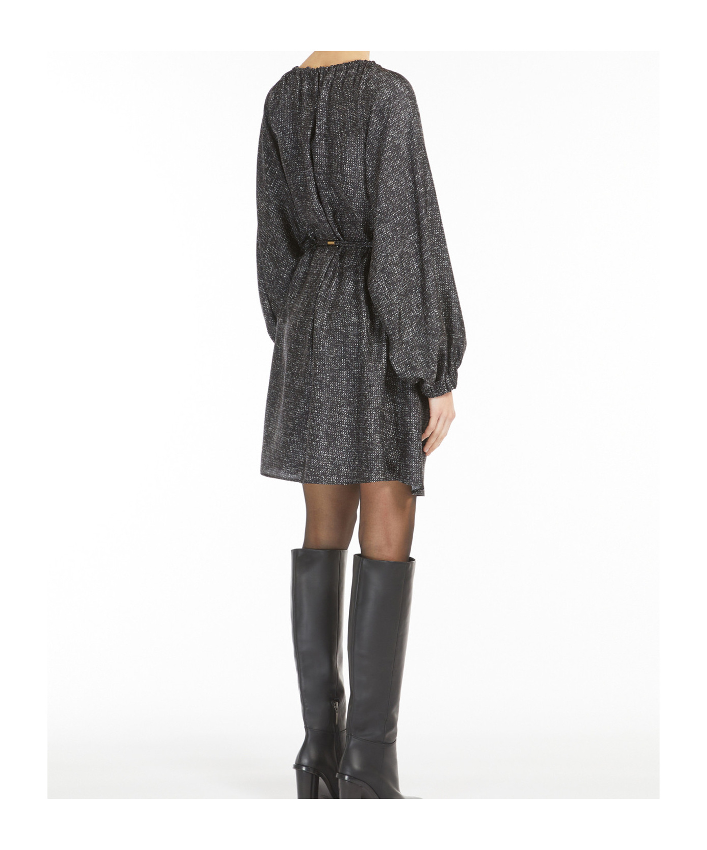 Max Mara Short Printed Twill Dress In Black