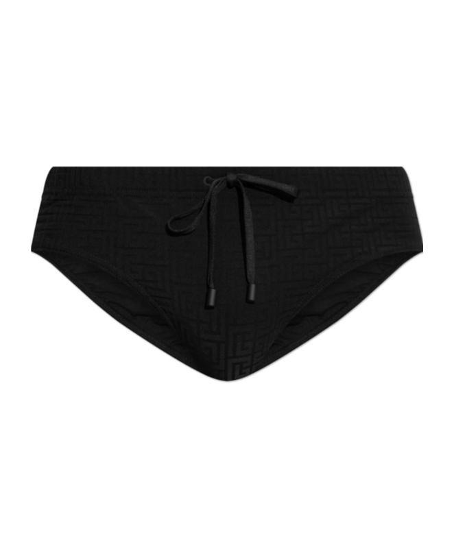 Balmain Drawstring Waist Swim Trunks In Black