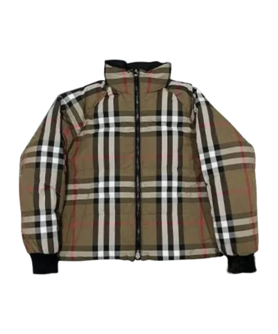 Shop Burberry Long-sleeved Upright Collar Down Jacket In Multicolor