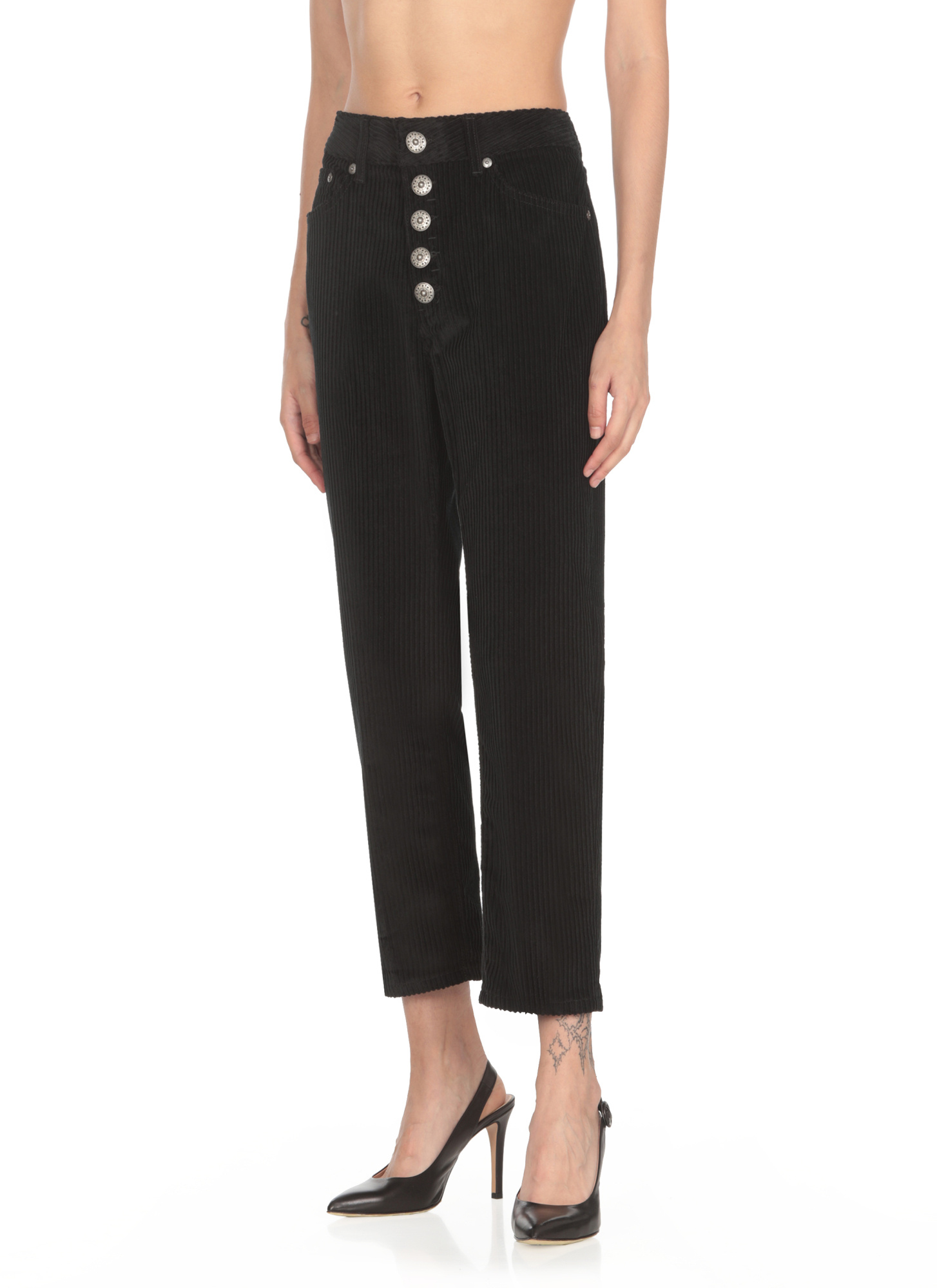Dondup Cropped Corduroy Straight-leg Trousers In Black