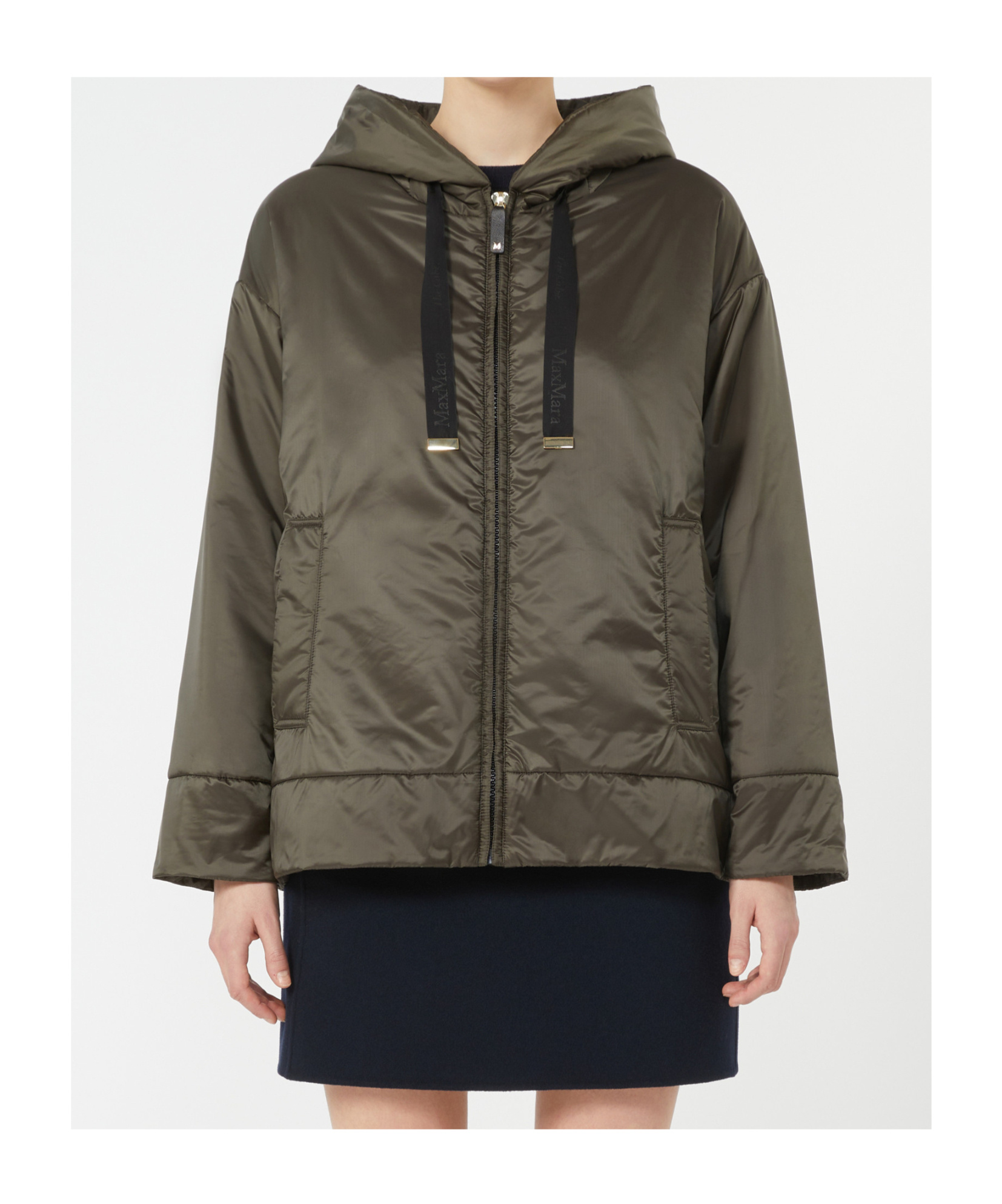 Max Mara Padded, Hooded Jacket In Water-repellent Canvas In Green