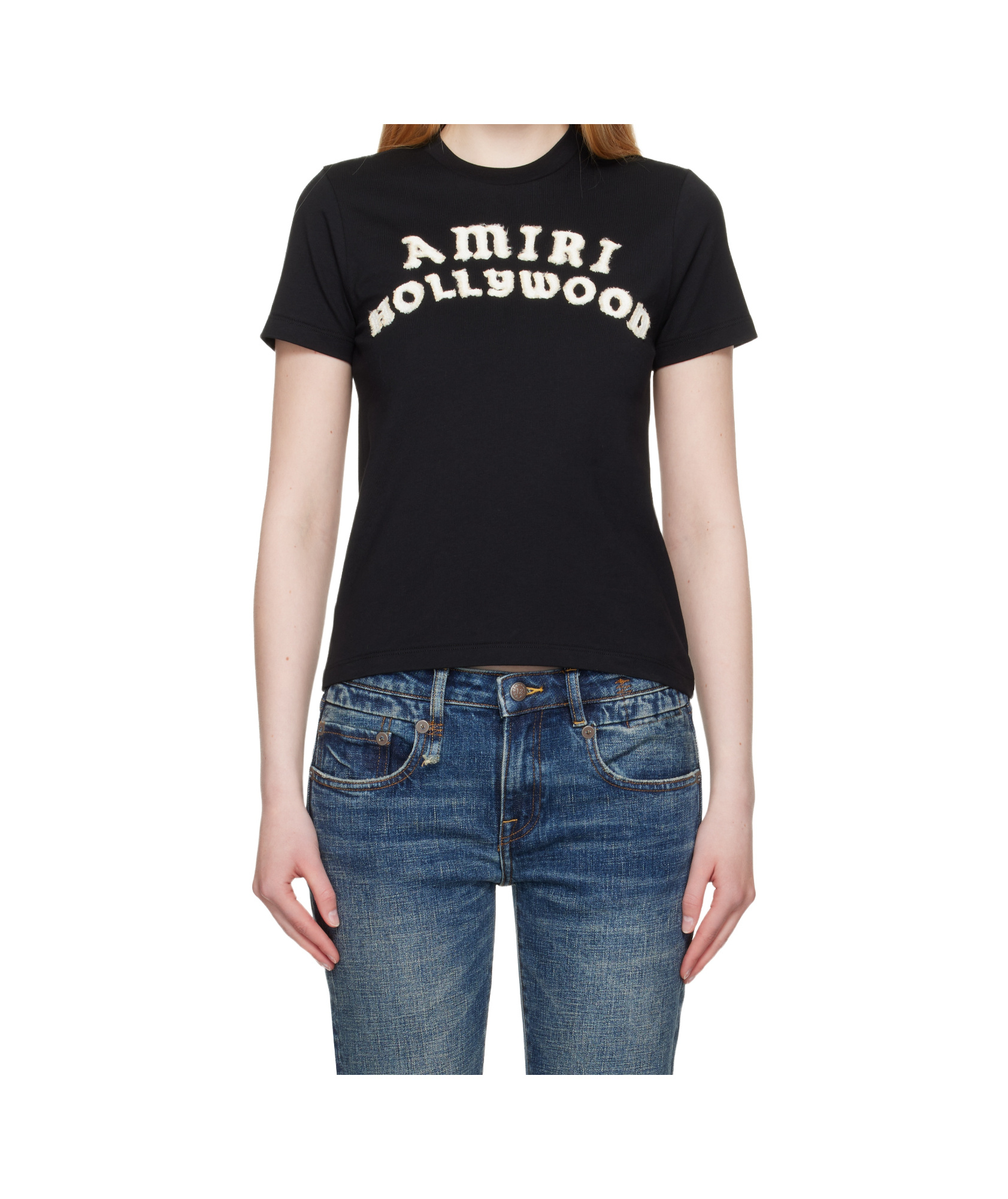 Amiri Hollywood Crew Neck Text Print Top In Black