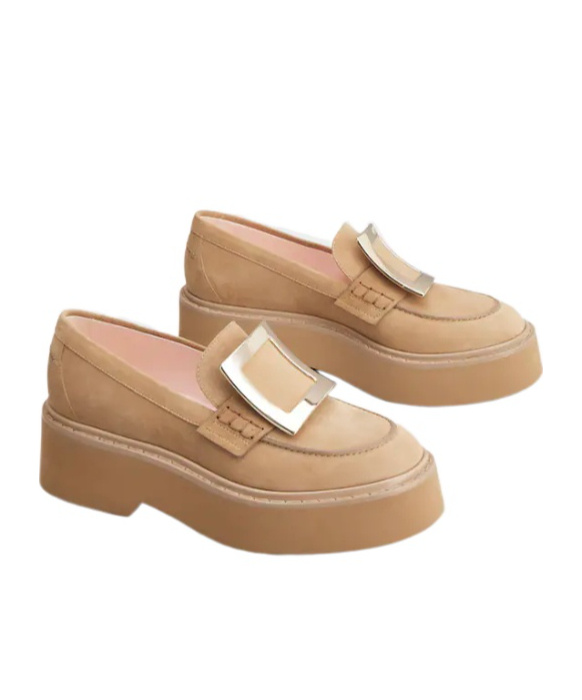 Roger Vivier Viv Rangers High Metal Loafer In Nude