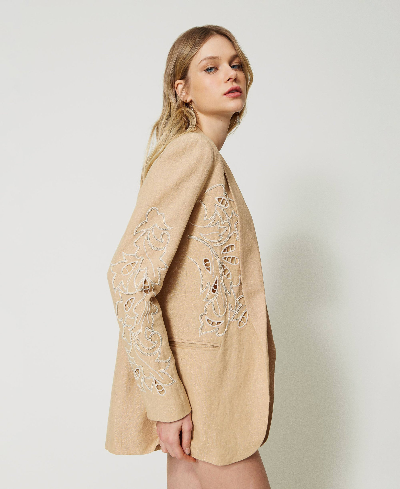 Twinset Long-sleeved Suit Coat In Nude