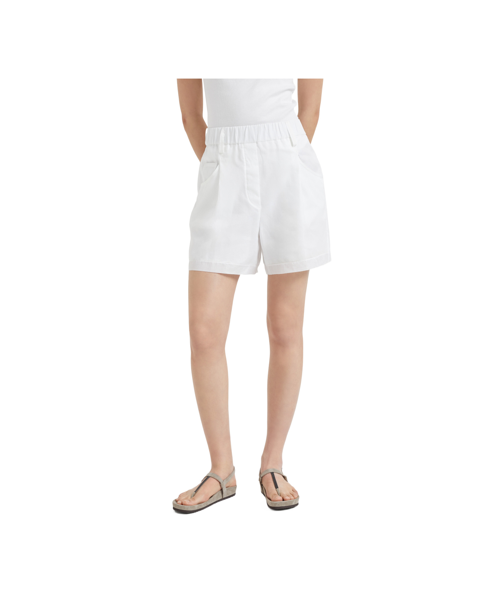 Brunello Cucinelli Pressed-crease Cotton Shorts In White