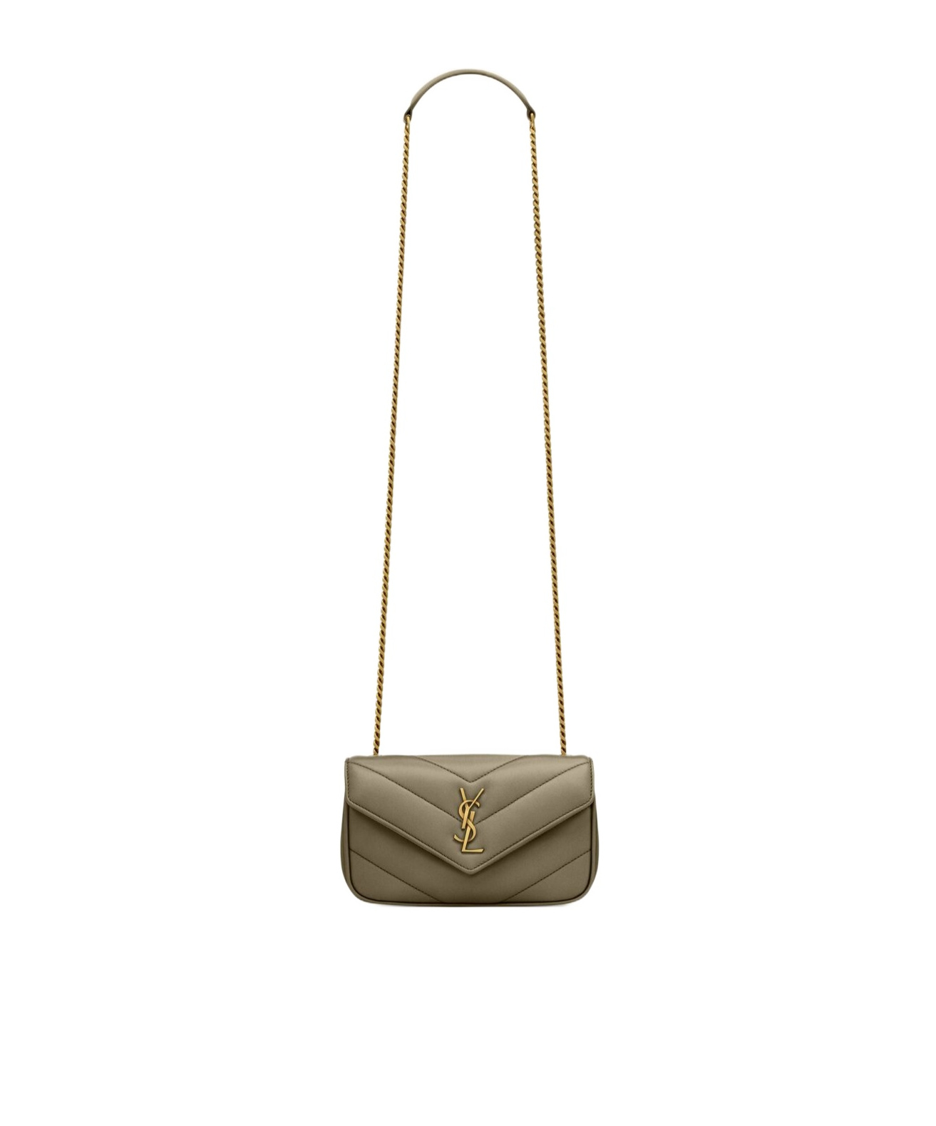 Saint Laurent Loulou Mini In Lambskin In Dark Moss