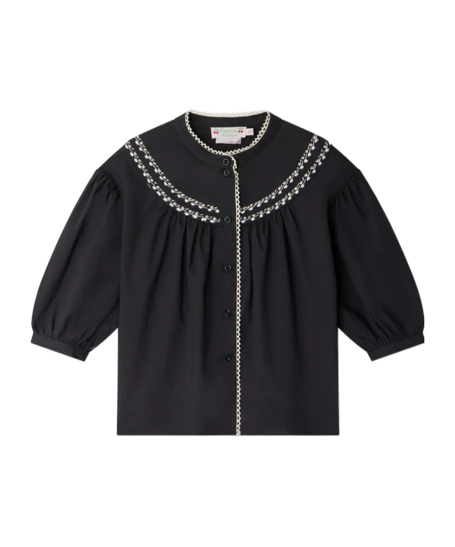 Bonpoint Elham Embroidered Blouse With Puff Sleeves In Black