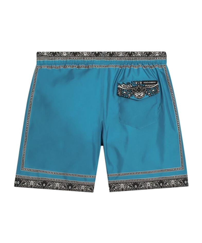Dolce & Gabbana Boys Bandana Print Swim Shorts In Light Blue