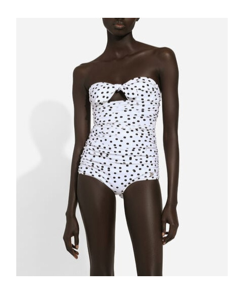 Dolce & Gabbana Polka-dot Strapless One-piece Swimsuit In White