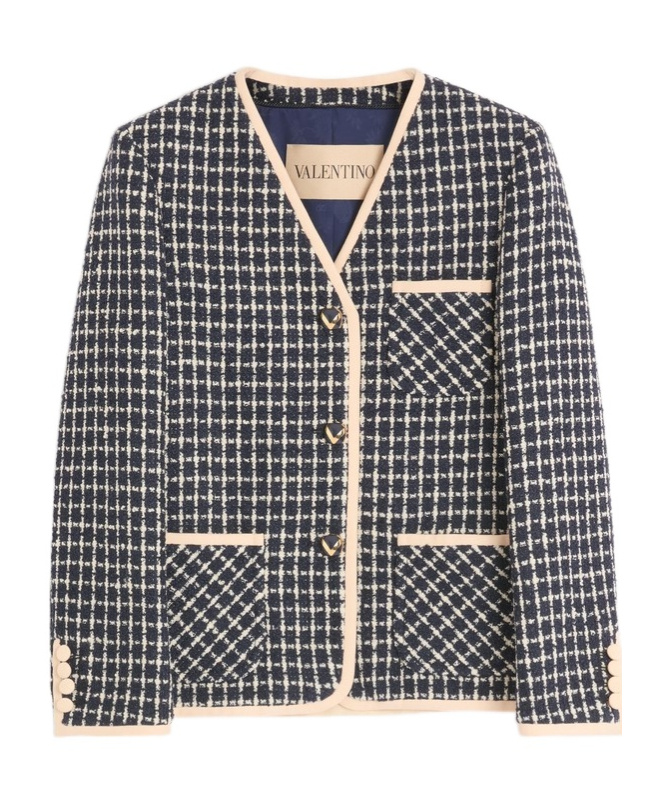 Valentino Boucle Wool Blend Jacket With Contrast Trim