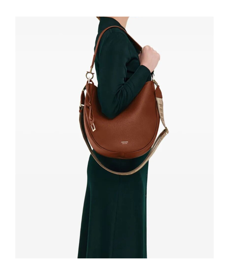 Ferragamo Leather Hobo Bag Crossbody Bags Brown