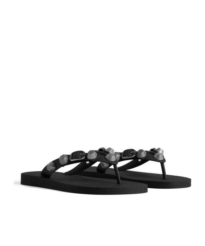 Balenciaga 'cagole' Black Rhinestoned Thong Sandals With Buckle On The Front In Tech Fabric Woman In Black