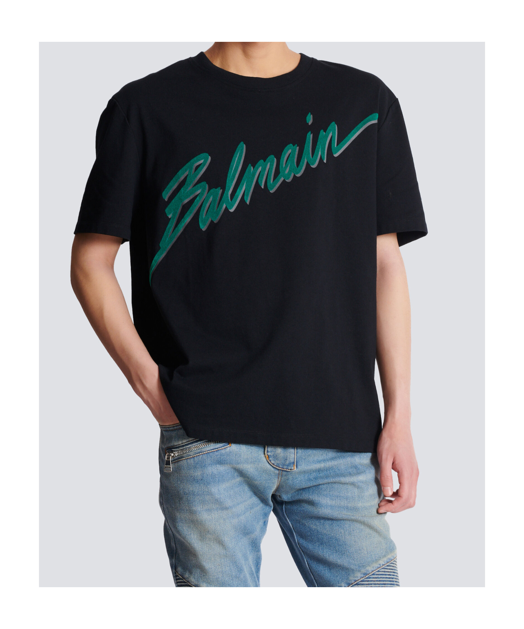 Shop Balmain Lettre Flocked T-shirt