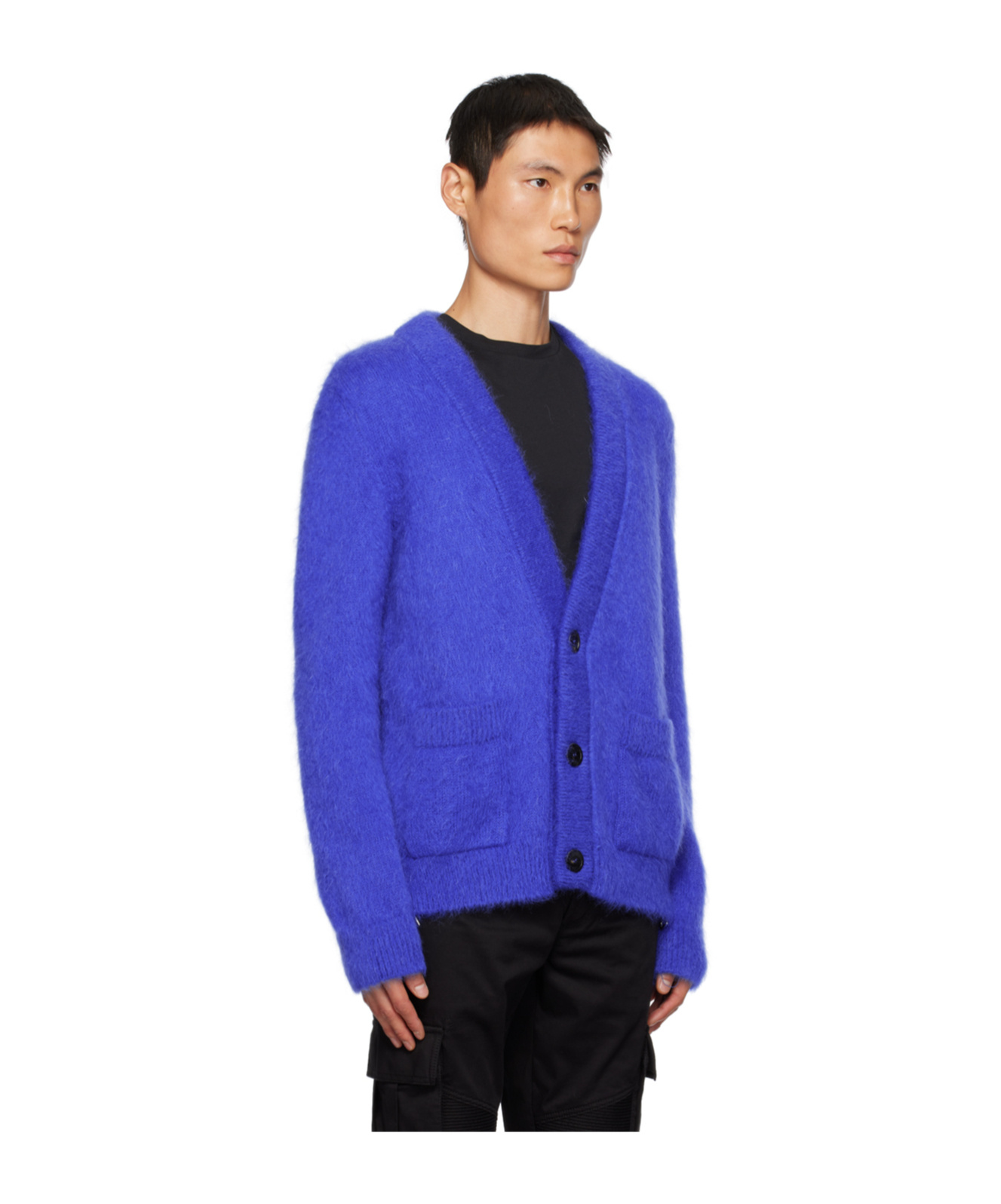Shop Balmain V-neck Brushed Cardigan In Blue