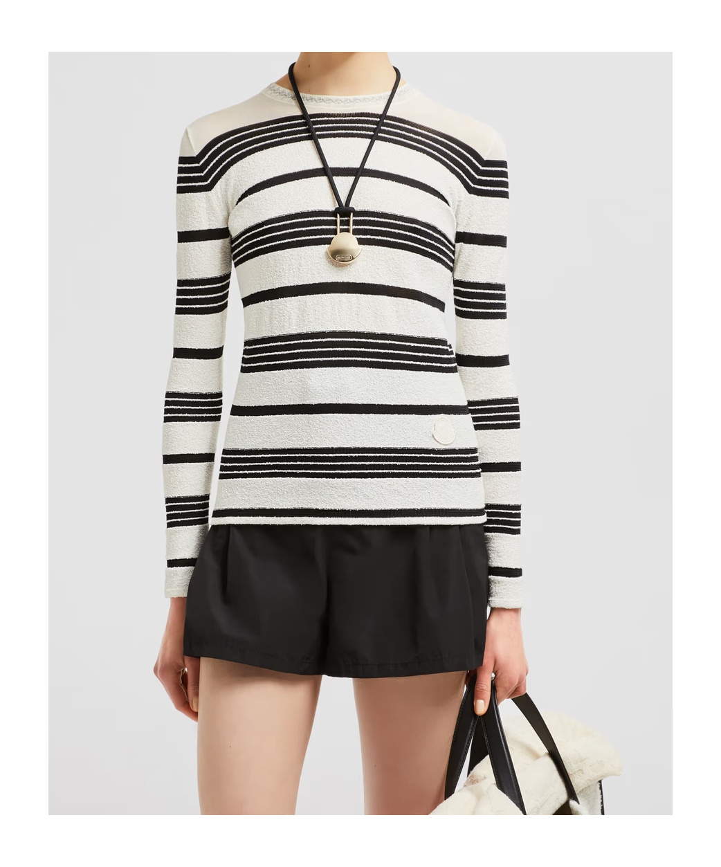 Moncler Classic Striped Maglie Sweater With Round Neckline In White