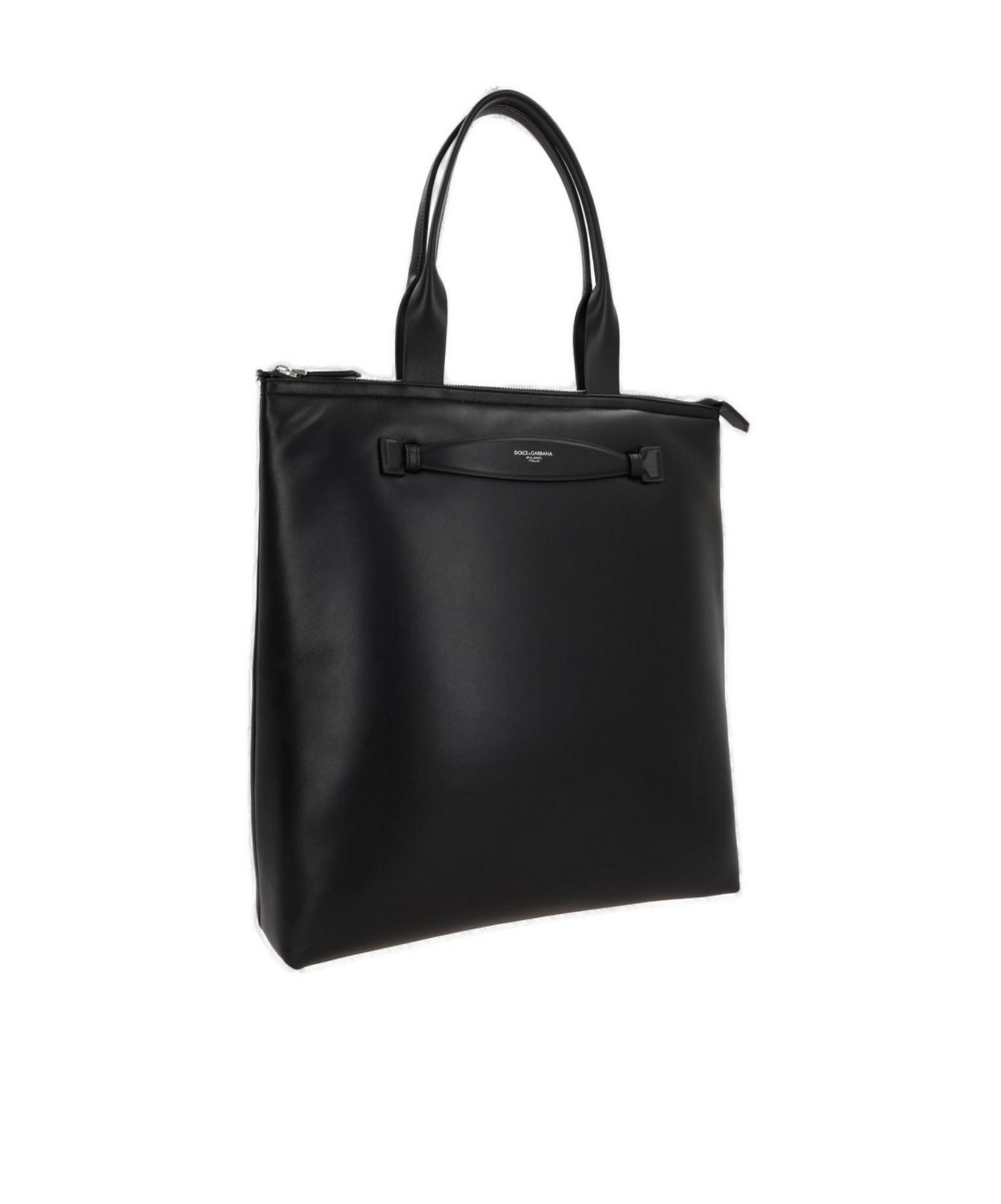 Dolce & Gabbana Logo Printed Zipped Tote Bag In Black