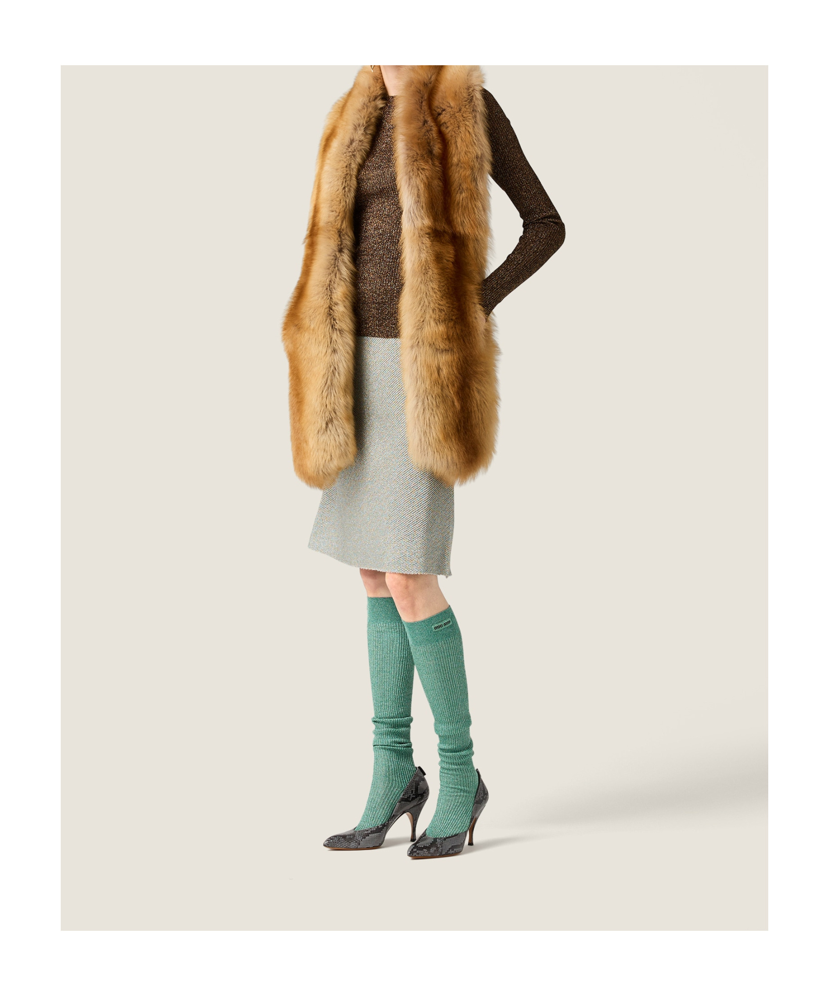 Miu Miu Lamé Crew-neck Sweater In Brown