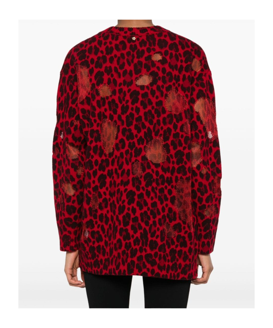 Versace Leopard-printed Semi-sheer Panelled Jumper In Red