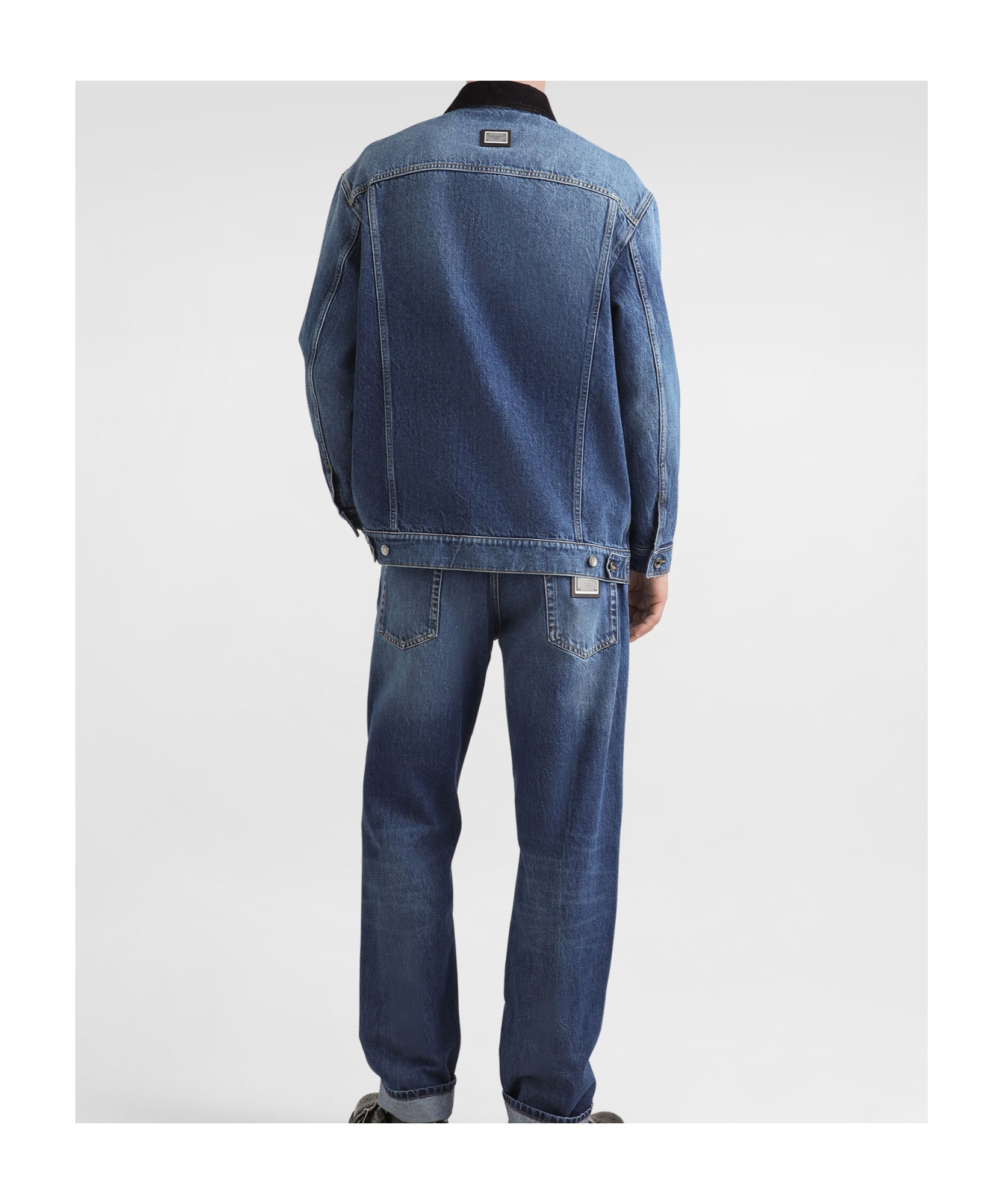 Dolce & Gabbana Corduroy-collar Denim Jacket In Blue
