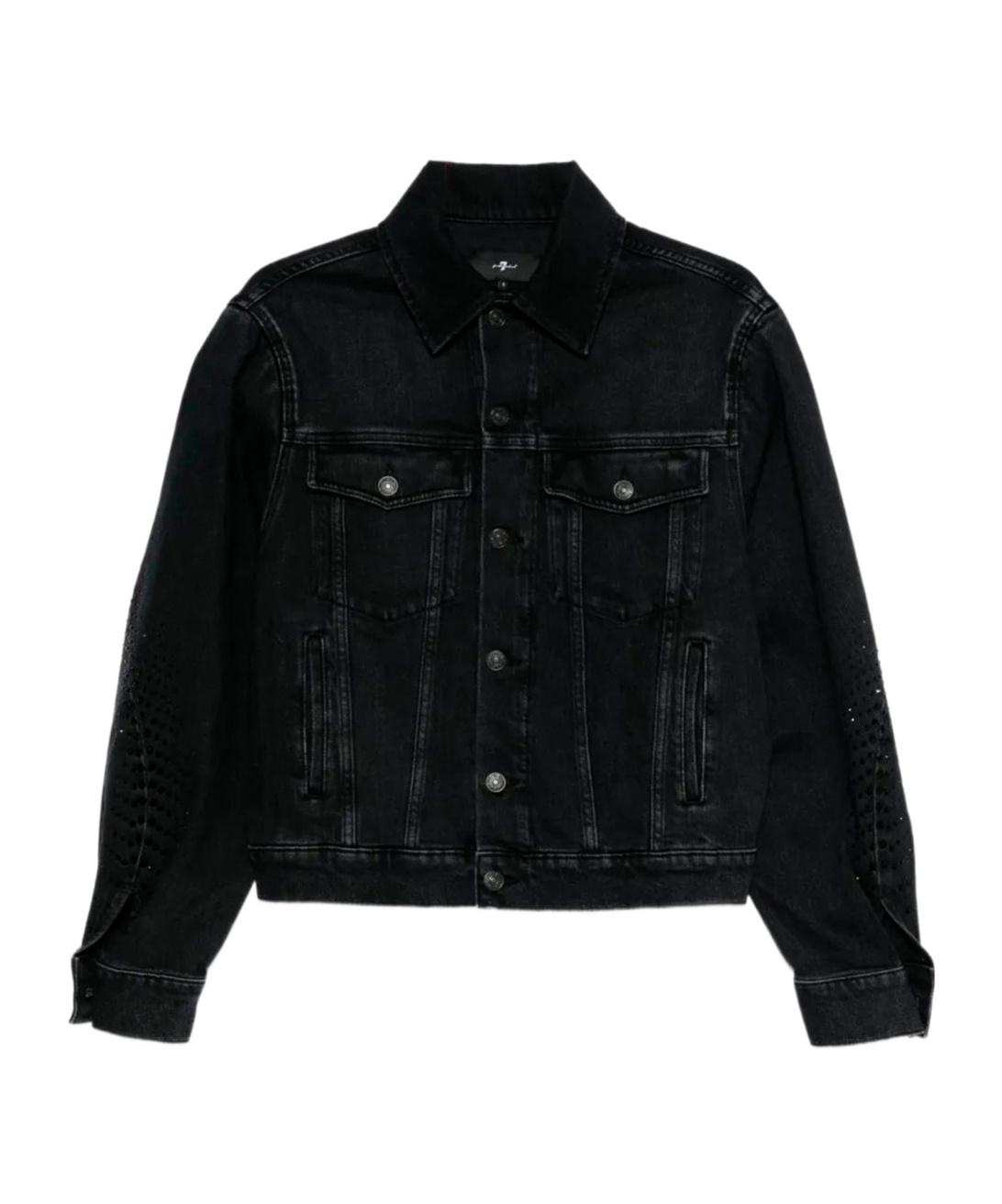 7 For All Mankind Laser-cut Denim Jacket In Black