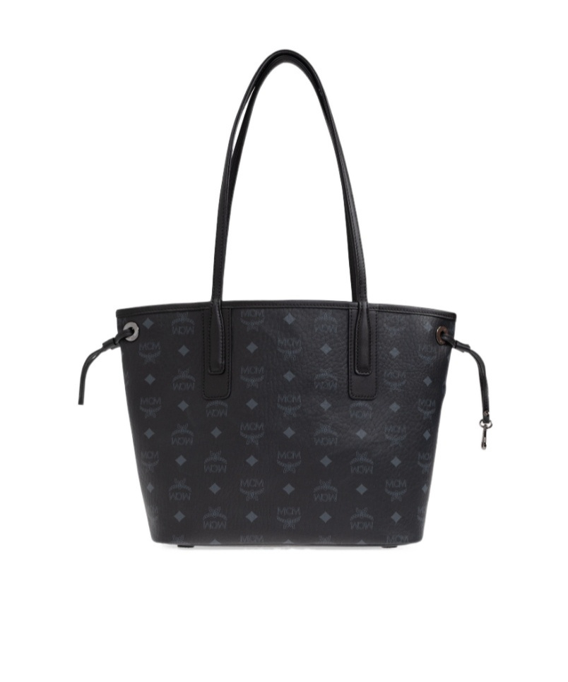 Mcm Canvas Liz Shopping Bag With Logo Pattern In Black