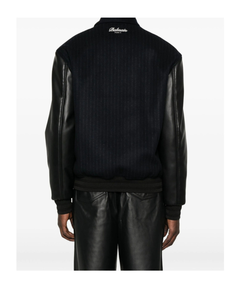 Balmain Pinstripe-print Panelled Bomber Jacket In Black