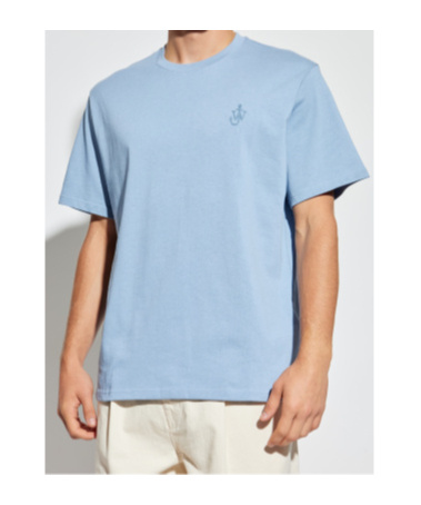 Jw Anderson Anchor Logo Embroidered Cotton T-shirt In Blue