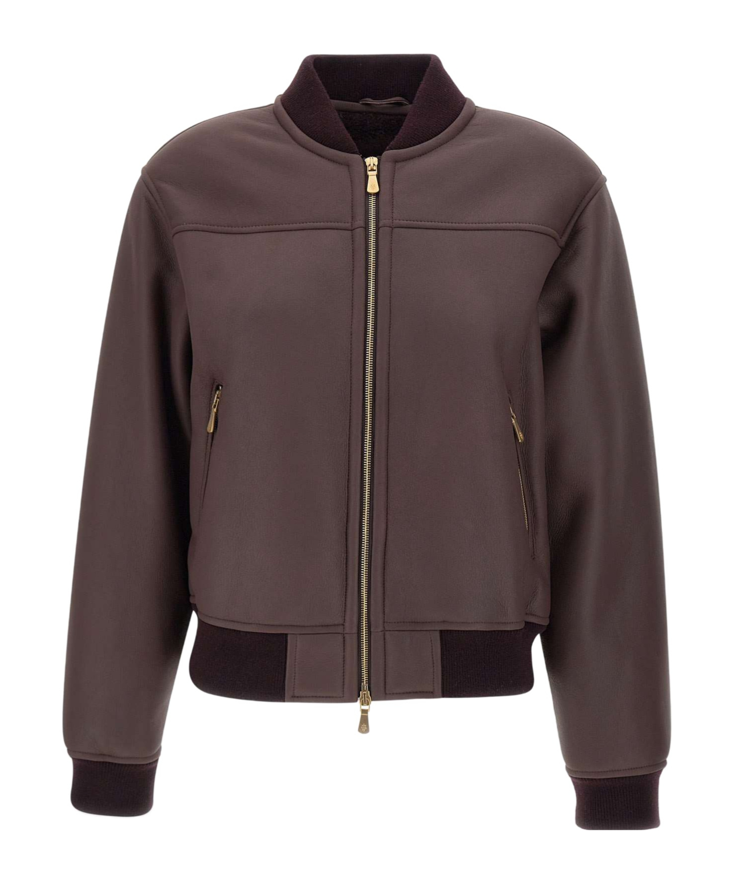 Eleventy Zip-up Sheepskin Bomber Jacket In Brown