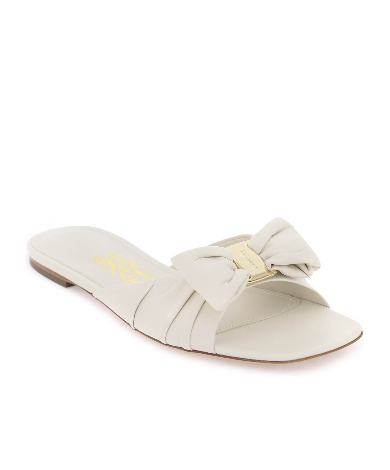 Ferragamo Lylas Nappa Leather Flat Sandals In White