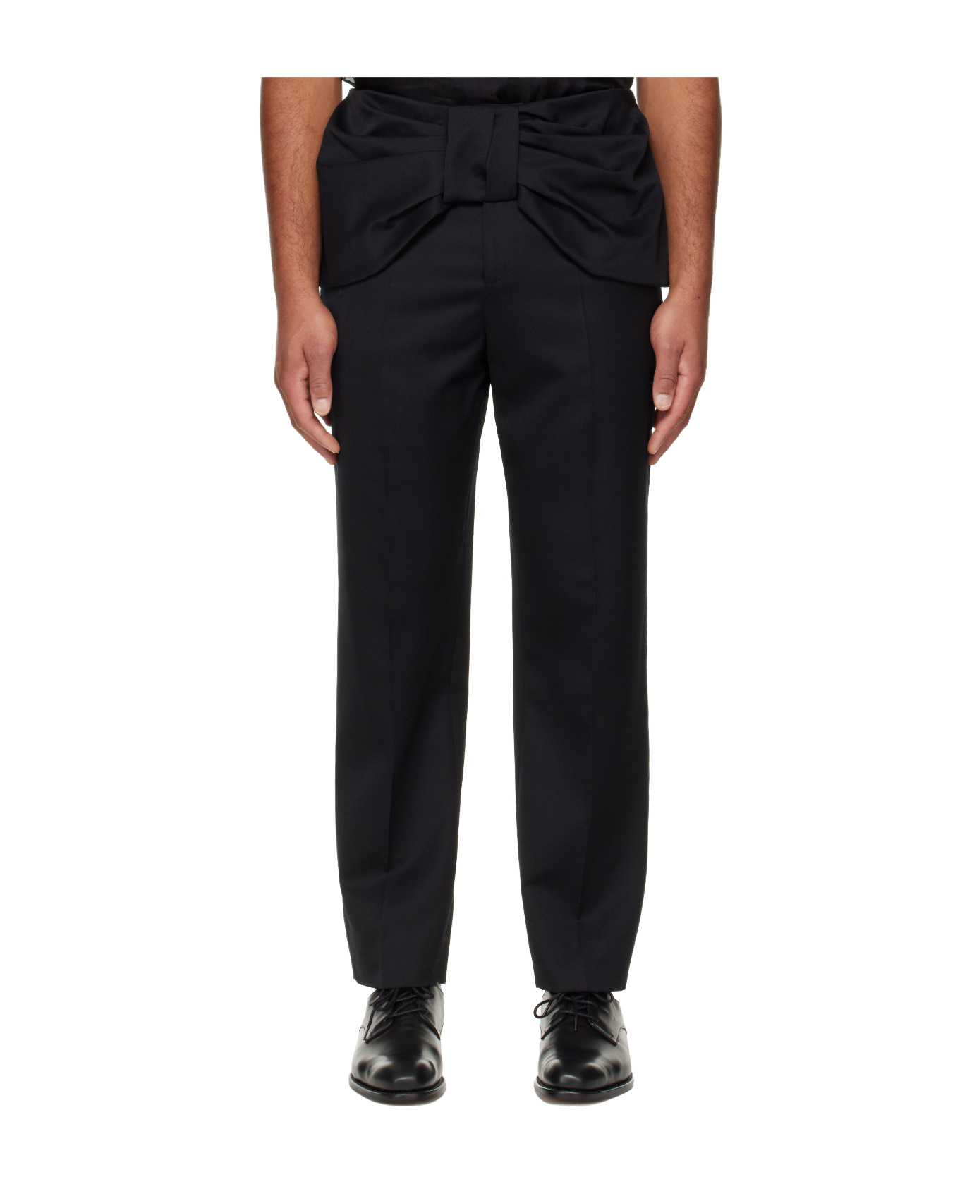 Simone Rocha Bow-tie Belt Straight Leg Casual Pants In Black