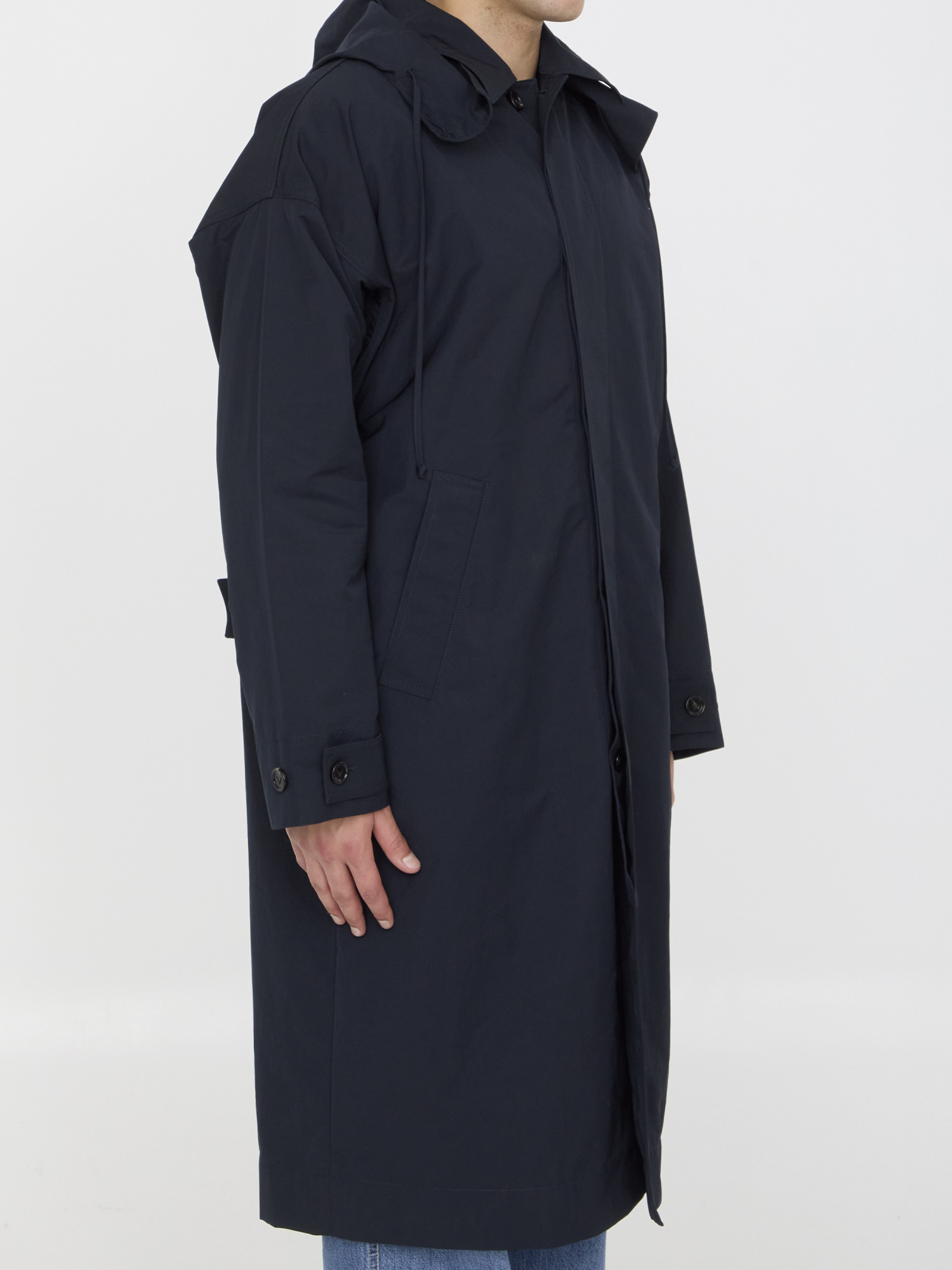 Bottega Veneta Nylon Blend Trench Coat With Buttoned Cuffs In Black