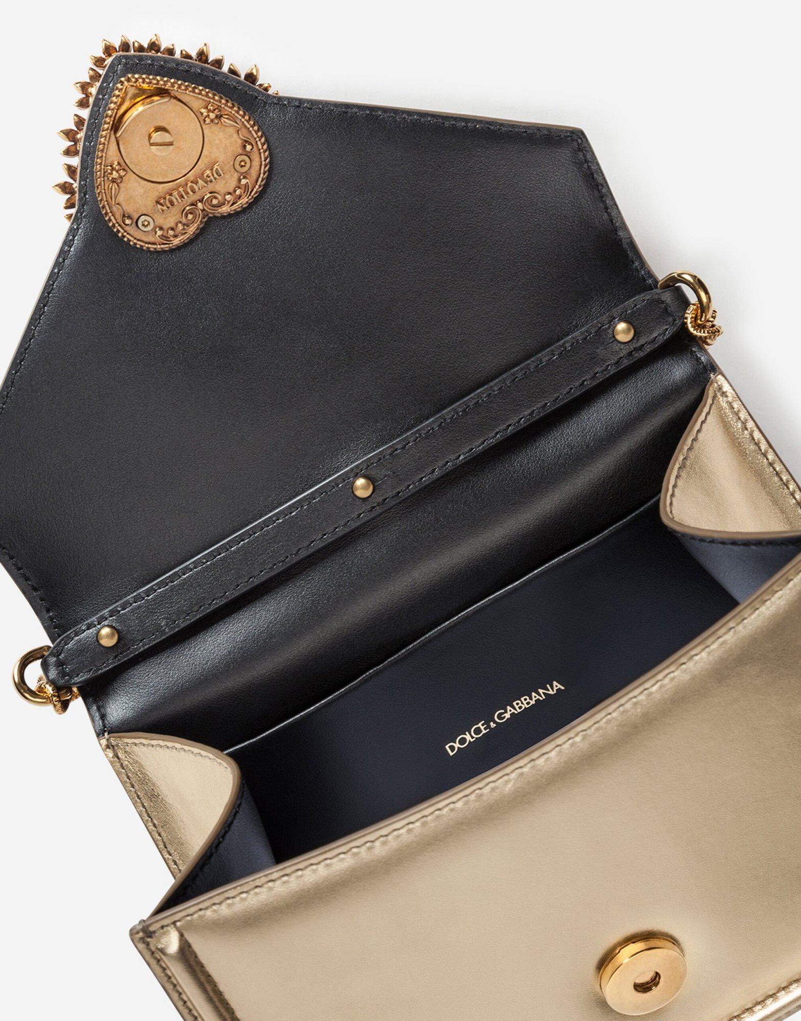 Dolce & Gabbana Small Devotion Metallic Top Handle Bag In Nude