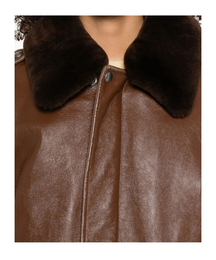 Prada Shearling-collar Leather Jacket In Brown