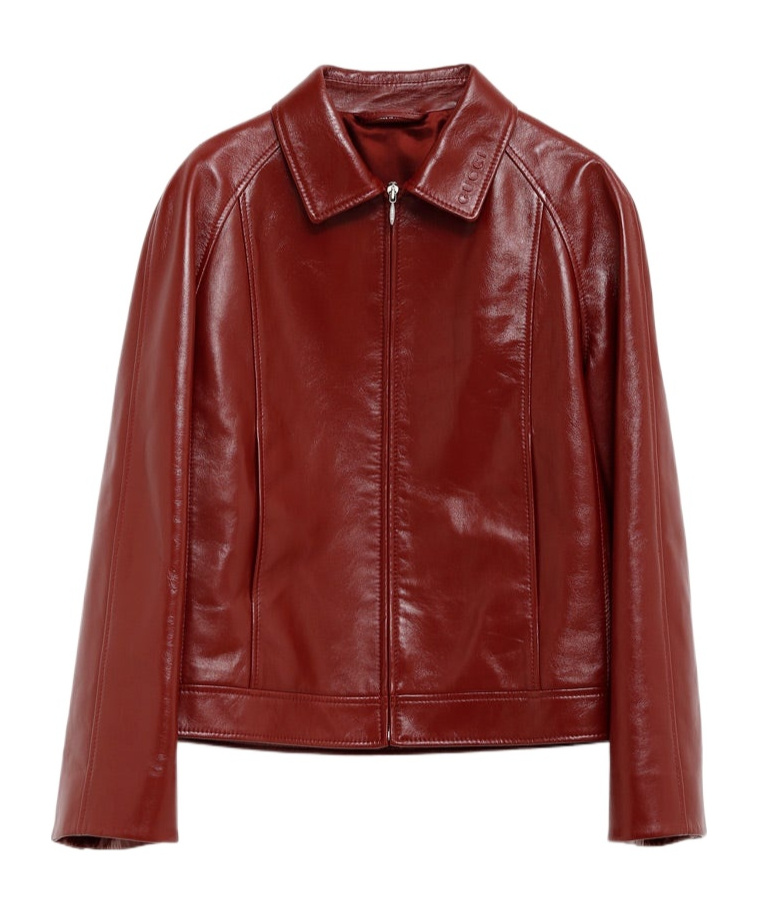 Gucci Rear Elasticated Leather Jacket In Red