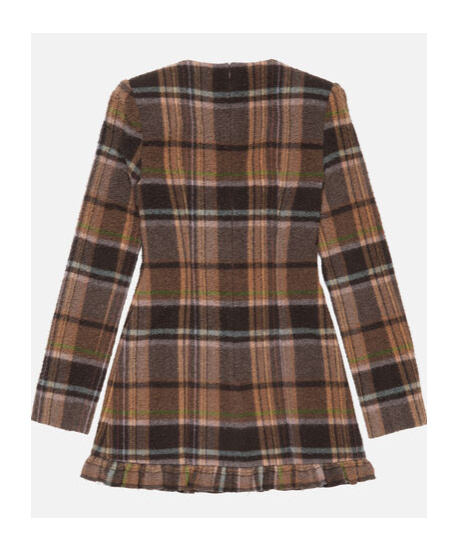 Acne Studios Delfin Plaid Long Sleeve Wool Blend Minidress In Neutral