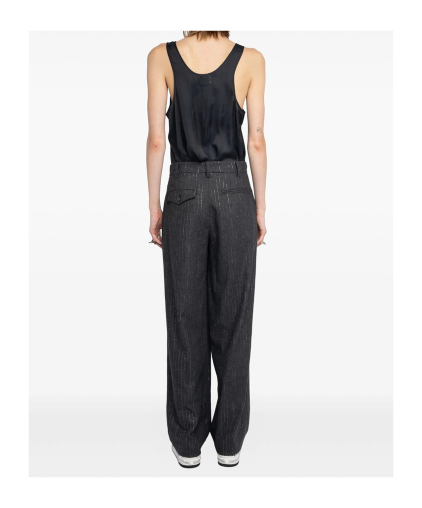 Zadig & Voltaire Womens Anthracite Puros Regular-fit High-rise Striped Flannel Trousers In Black