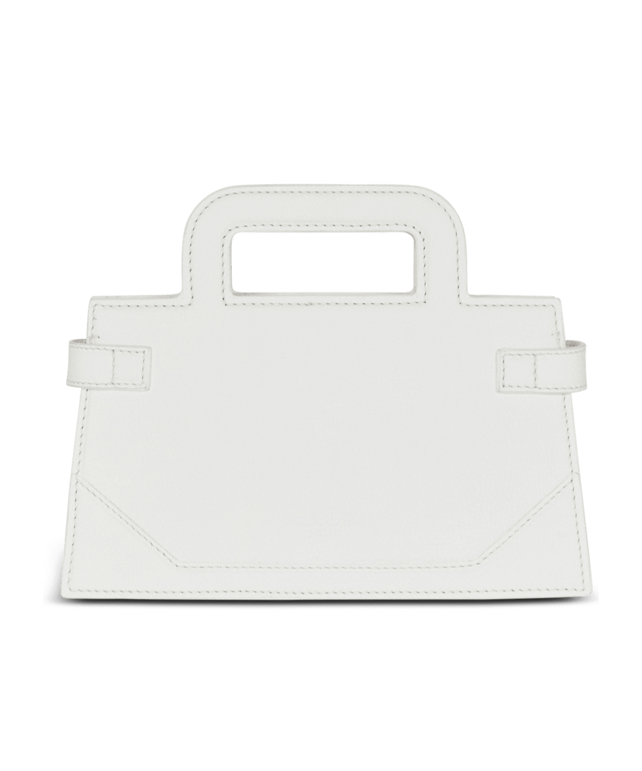 Balmain Small B-buzz Top Handle Bag In Grained Leather In White