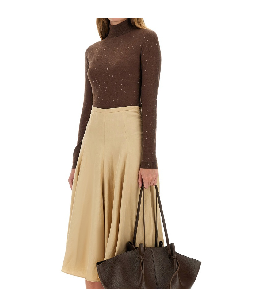 Fabiana Filippi Turtleneck Sequin-embellished Sweater In Brown
