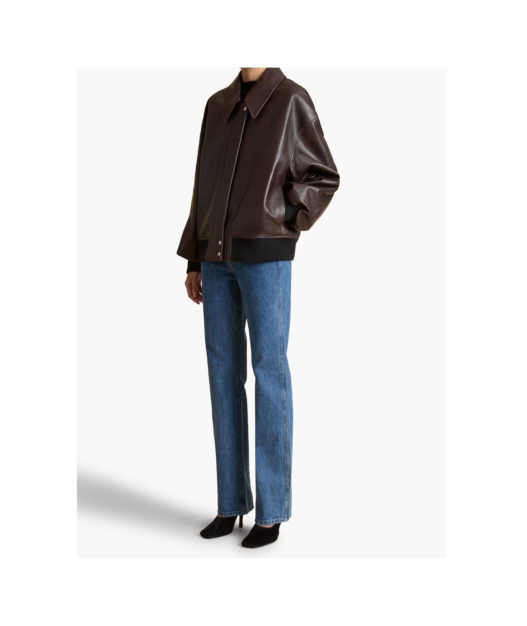 Khaite Shelman Leather Bomber Jacket In Black