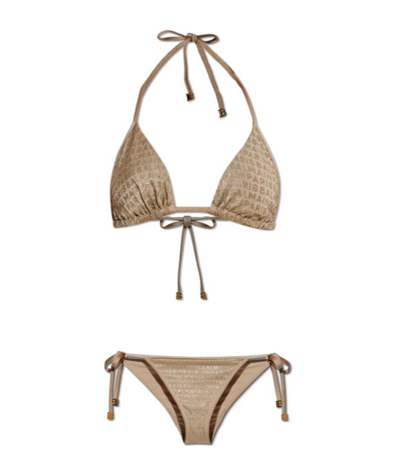 Balmain Two Piece String Bikini Swimsuit In Nude