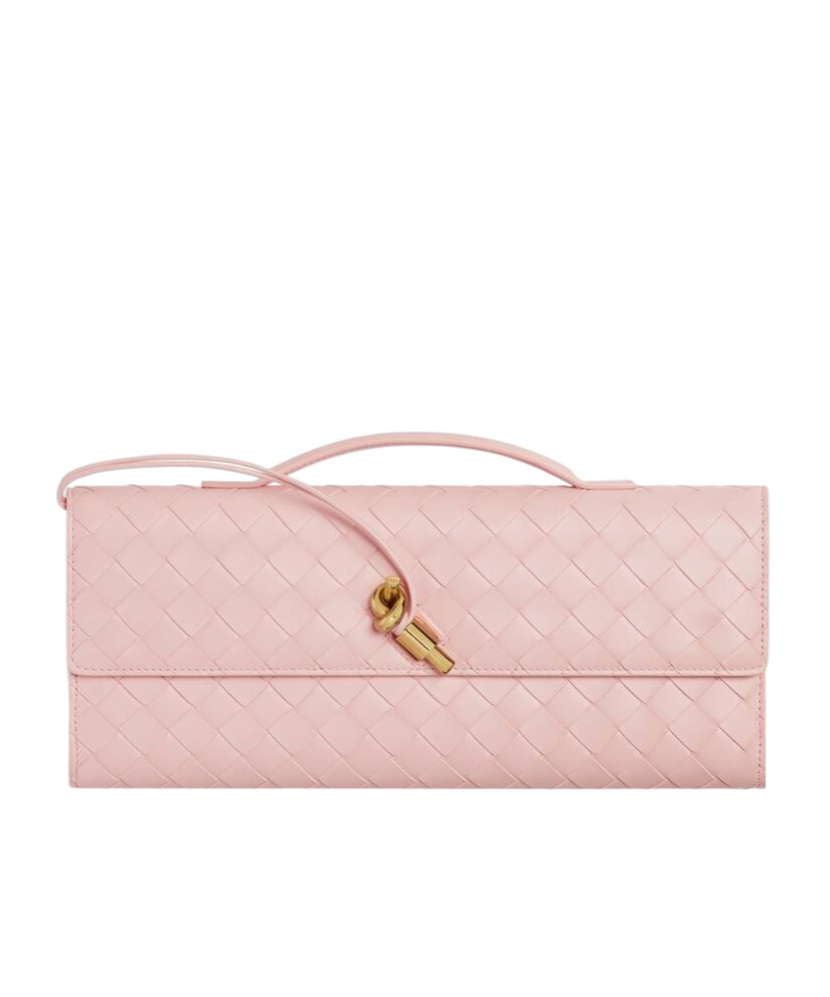 Bottega Veneta Long Andiamo Intrecciato Leather Clutch In Pink